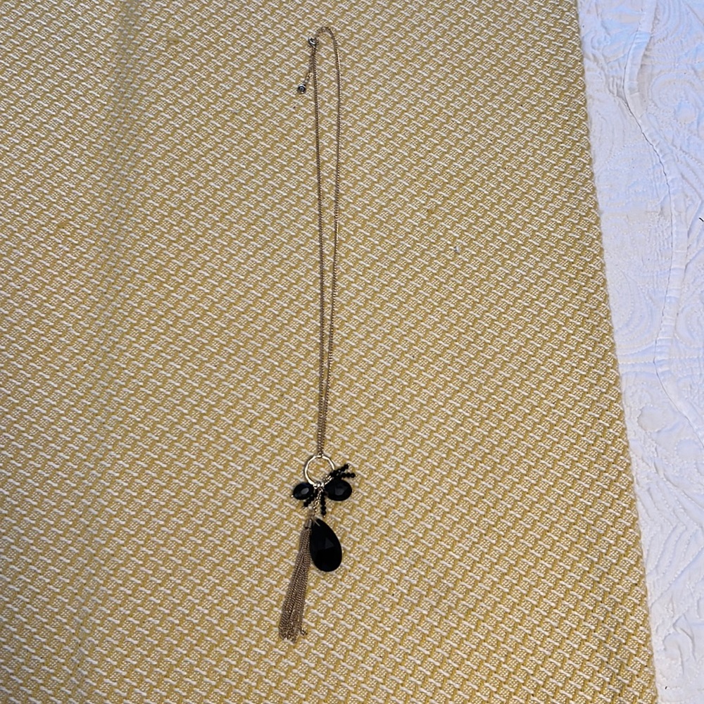 Womens Long Length Black Rhinestone with golf accent Necklace